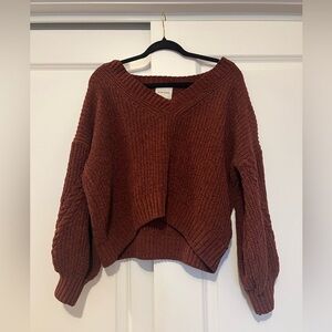 Pink Rose brown chunky knit sweater semi-crop